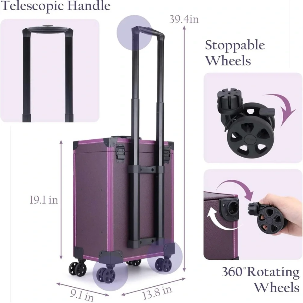 Elegant Purple Rolling Makeup Organizer
